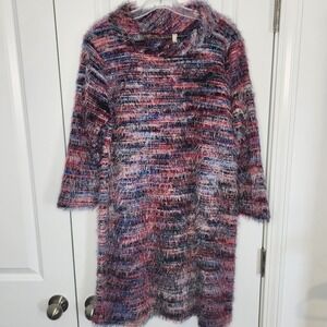 Uncle Frank Eyelash Wispy Textured Tunic Sweater Dress Cowl Neck 3/4 Sleeve L